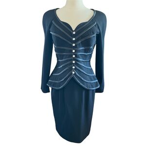 Rimini Retro tailored two-piece pencil skirt suit long-sleeve peplum blazer 8